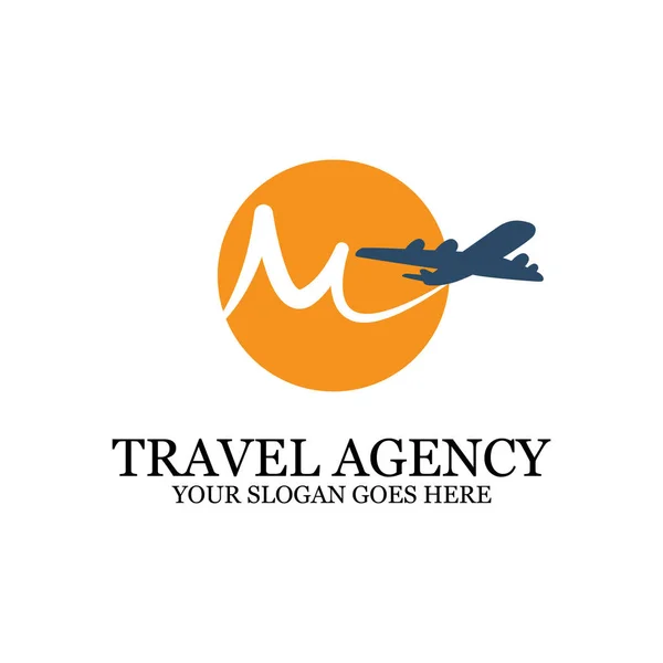 Modèle de logo d'agence de voyage avec avion, M inspiration logo de voyage — Image vectorielle