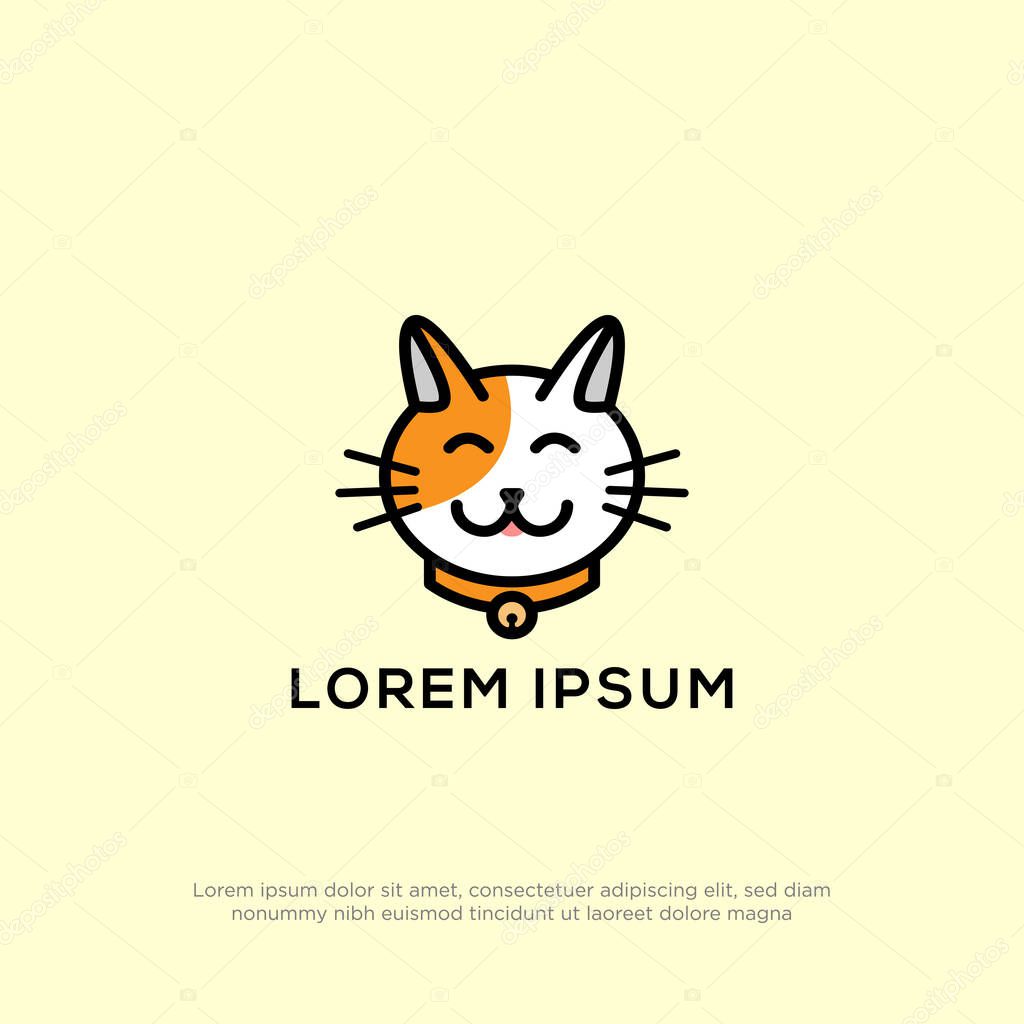 Cute cat head logo design with flat design style, can use for your branding identity or commercial brand