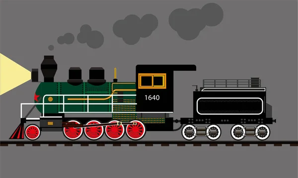 Vieja locomotora soviética en la noche — Vector de stock