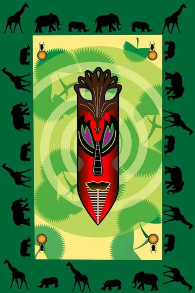 Máscara Cor Madeira Tribal Africana Quadro — Vetor de Stock