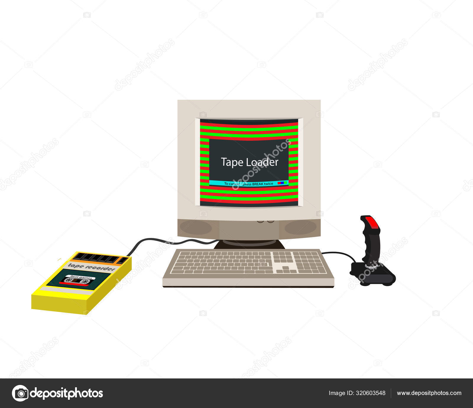 Компьютерный Джойстик 90. Вид Сзади И Сбоку. Плоский Стиль.