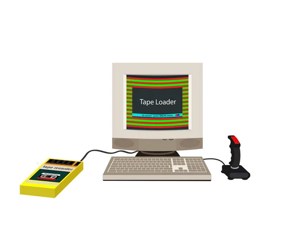 Joystick informático de los 90. Vista trasera y lateral. Estilo plano. Ilustración vectorial . — Vector de stock