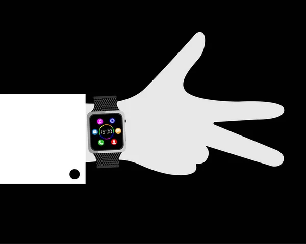 Plakát s obrázkem chytrých hodinek na ruce. Ruka s roztaženými prsty. Vektorová ilustrace. — Stockový vektor