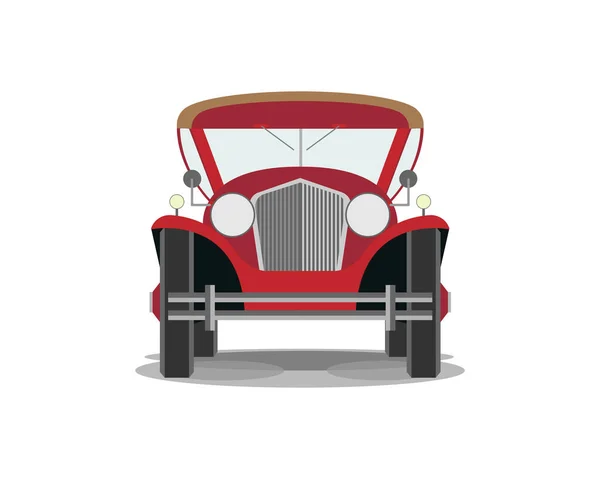 Coche rojo retro sobre fondo blanco. Vista frontal. Diseño plano . — Vector de stock