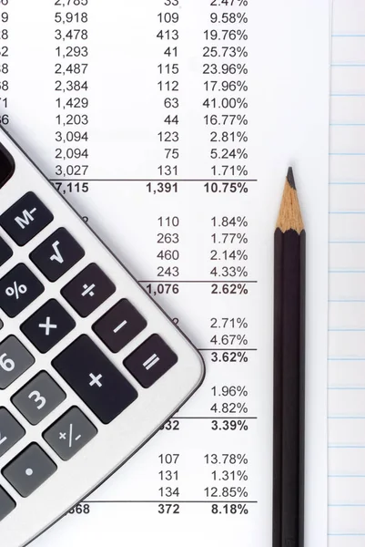 Calculadora de cifras financieras y lápiz agudo —  Fotos de Stock