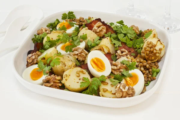 Potato Salad with Egg and Lentils — Stock Photo, Image