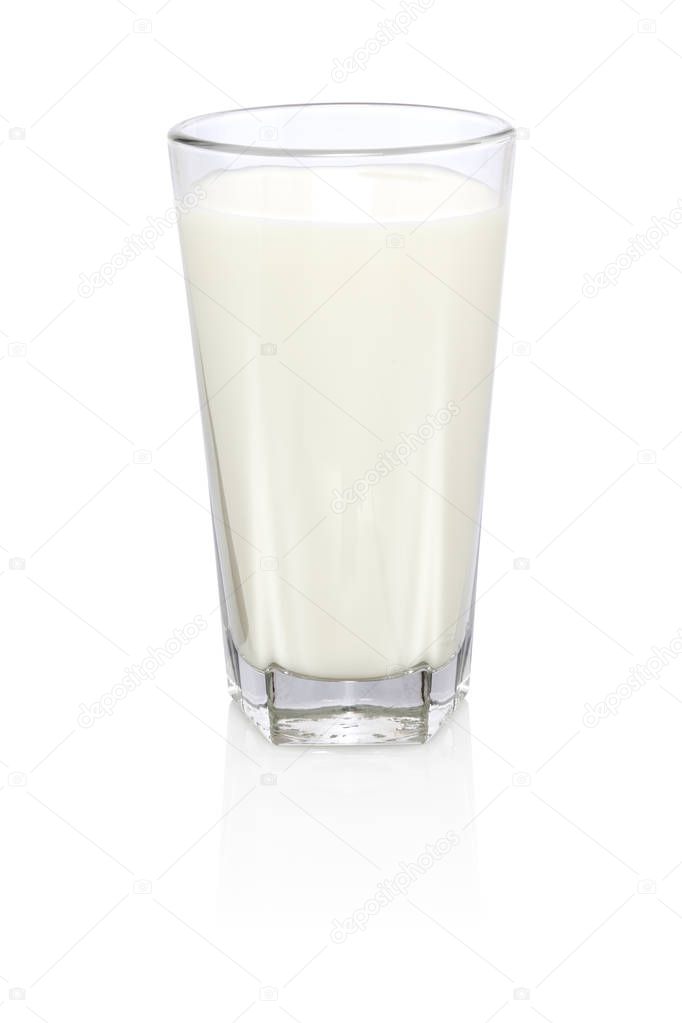 Glass of Milk on White