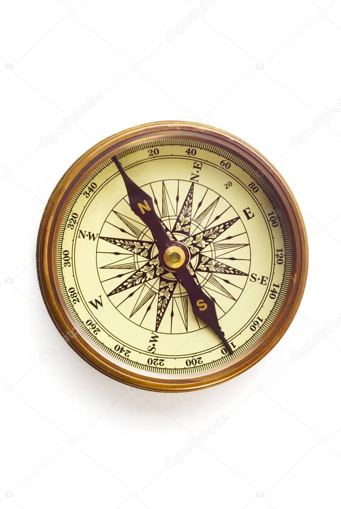 Antique Compass on White