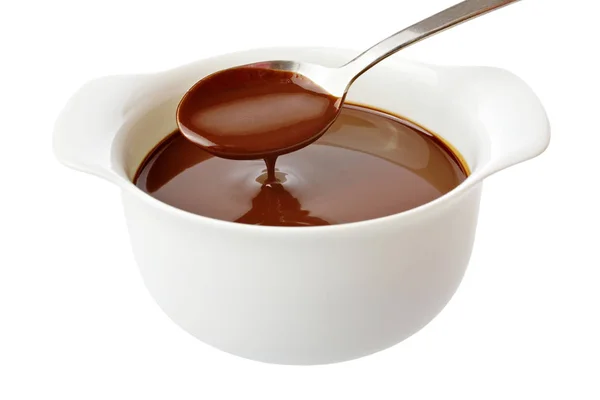 Çikolata sosu ve kaşık — Stok fotoğraf