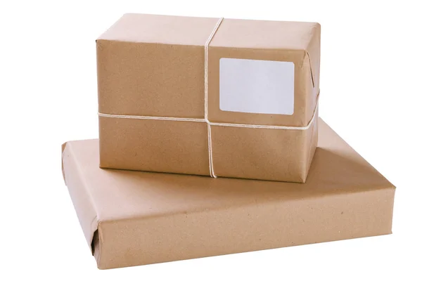 Két barna papír csomagok — Stock Fotó