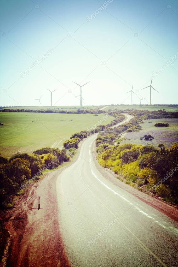 Lonely Country Road and Wind Farm Western Australia