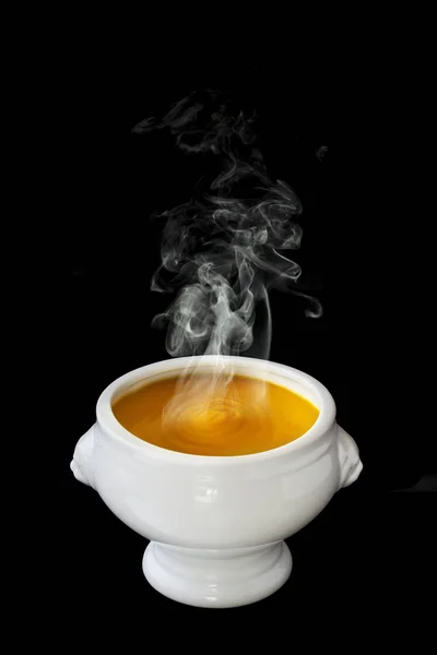 Sopa de abóbora com vapor em ascensão — Fotografia de Stock