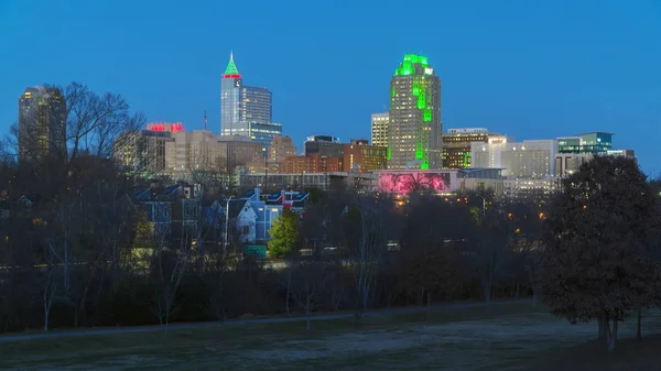 Vista Del Centro Raleigh Atardecer Durante Las Vacaciones Invierno — Foto de Stock