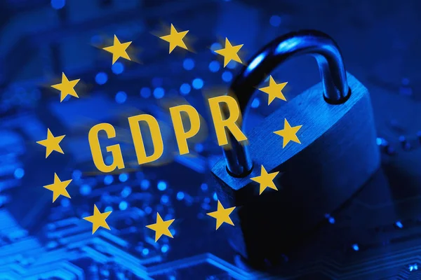 Lås på baggrunden af chippen, der symboliserer EU 's generelle databeskyttelsesforordning eller GDPR - Stock-foto