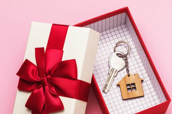 House Key Box Pink Background Real Estate Gift Concept Royalty Free Stock Images