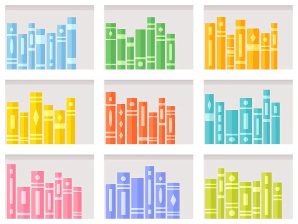 Seamless Pattern Books Modern White Shelves Bookcase Repeating Background Online — Stock Vector