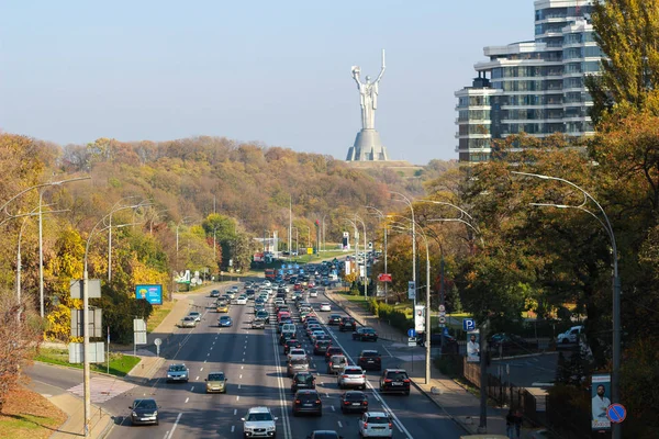 Kyiv Ukraine October 2019 View Pecherskiy Bridge Druzhby Narodiv Blvd — Stock Photo, Image