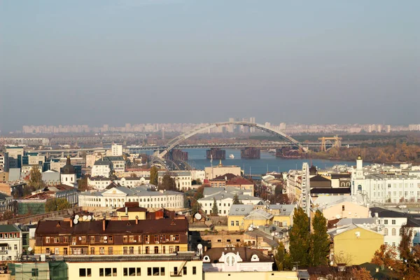 Panoramautsikt Över Staden Kiev Från Kulle Mitten Finns Dnepr Flod — Stockfoto