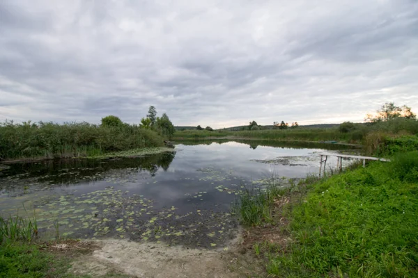 Zomer Oekraïens Landschap Rivier Sula Buurt Van Het Dorp Hruli — Stockfoto