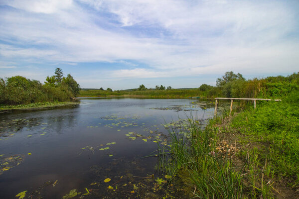 Summer ukrainian landscape: river Sula near the Hruli village in Poltava region