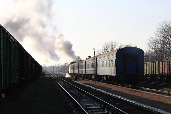 Smila Ucraina Novembre 2019 Partenza Una Locomotiva Retrò Dalla Stazione — Foto Stock