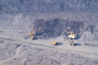 Kryvyi Rih, Ukraine - February 22, 2020: Mining in the open-pit mine of the Yugok Mining Concentrating Plant in Kryvyi Rih, Ukraine