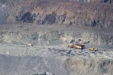 Kryvyi Rih, Ukraine - February 22, 2020: Mining in the open-pit mine of the Yugok Mining Concentrating Plant in Kryvyi Rih, Ukraine