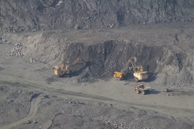 Kryvyi Rih, Ukraine - February 22, 2020: Mining in the open-pit mine of the Yugok Mining Concentrating Plant in Kryvyi Rih, Ukraine