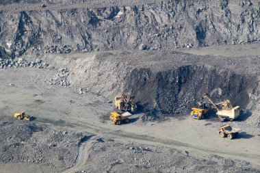 Kryvyi Rih, Ukraine - February 22, 2020: Mining in the open-pit mine of the Yugok Mining Concentrating Plant in Kryvyi Rih, Ukraine