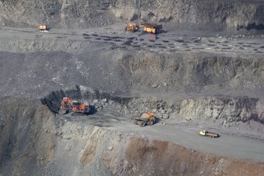 Kryvyi Rih, Ukraine - February 22, 2020: Mining in the open-pit mine of the Yugok Mining Concentrating Plant in Kryvyi Rih, Ukraine