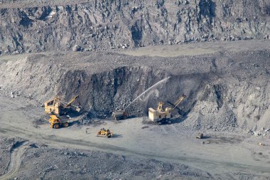 Kryvyi Rih, Ukraine - February 22, 2020: Mining in the open-pit mine of the Yugok Mining Concentrating Plant in Kryvyi Rih, Ukraine