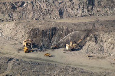 Kryvyi Rih, Ukraine - February 22, 2020: Mining in the open-pit mine of the Yugok Mining Concentrating Plant in Kryvyi Rih, Ukraine