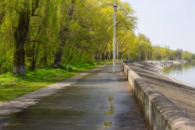 Svitlovodsk, Ukraine - April 29, 2019: Seafront of Dnipro river in Svitlovodsk, Kirovograd region