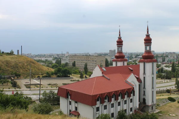 Berdyansk Ucrania Julio 2018 Vista Desde Colina Hasta Ciudad Berdyansk — Foto de Stock