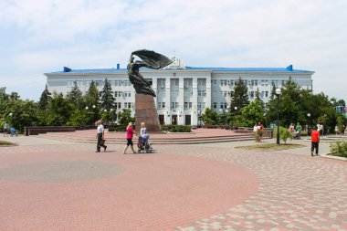 Berdyansk, Ukraine - July 19, 2018: Old buildings in Berdyansk city centr