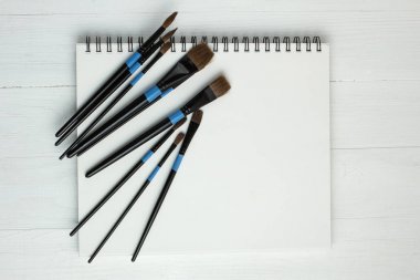 Boya fırçaları ve boş sketchbook