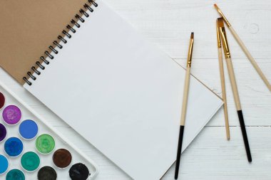 Boya fırçaları ve boş sketchbook