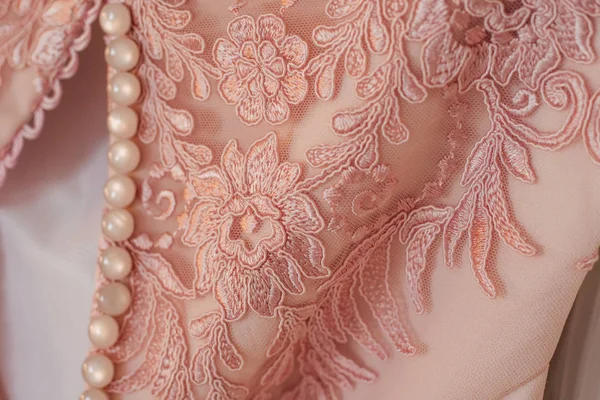 Bela Moda Rosa Têxtil Com Flores Rosa Vestido Noiva Salão — Fotografia de Stock