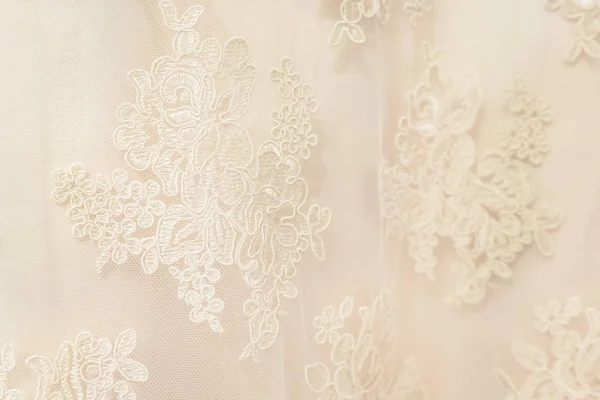 Fechar Vista Detalhes Sobre Rendas Vestido Noiva — Fotografia de Stock