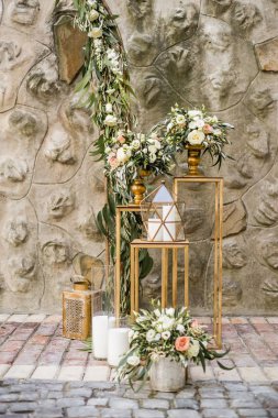 Çiçek düğün dekorasyon taze pastel çiçek ve mum 