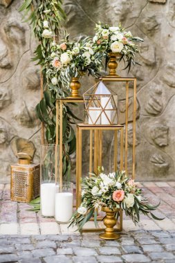 Çiçek düğün dekorasyon taze pastel çiçek ve mum 