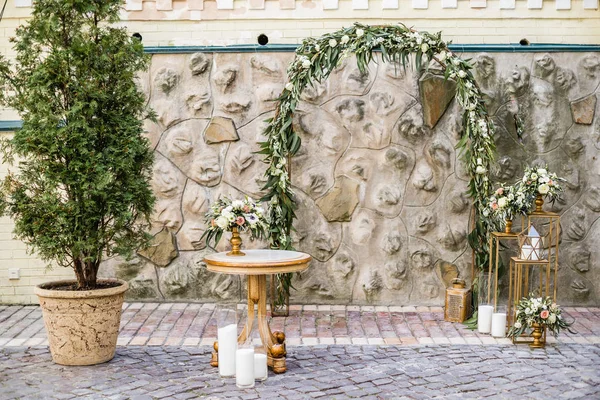 Вид Готове Квіткове Прикрашене Місце Весільної Церемонії — стокове фото