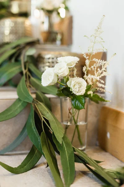 Close Floral Wedding Decorations Candles Stairs — Stock Photo, Image