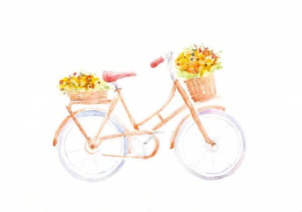 Hand Ritning Cykel Med Blommor Korgar — Stockfoto