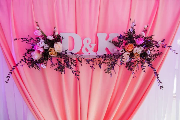 Hermosas Flores Primavera Para Decoración Boda Con Letras — Foto de Stock