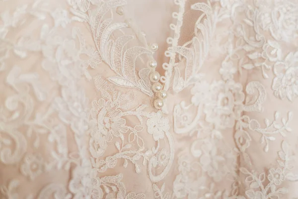 Nahaufnahme Foto Von Schönen Hochzeitskleid Details — Stockfoto