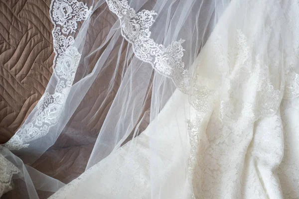 Γκρο Πλαν Φωτογραφία Όμορφο Γαμήλιο Φόρεμα — Φωτογραφία Αρχείου