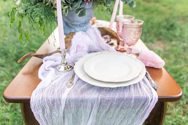 Schöne Dekoration Der Tischdekoration Für Hochzeitsgesellschaft — Stockfoto