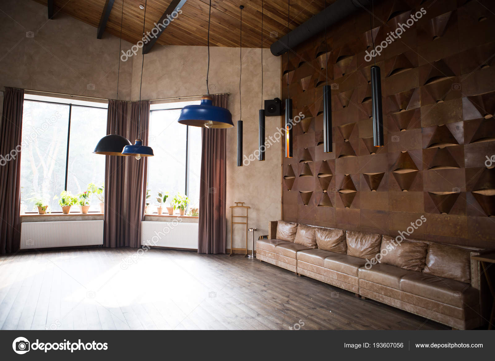 Interior In Loft Style High Ceilings Large Windows Loft