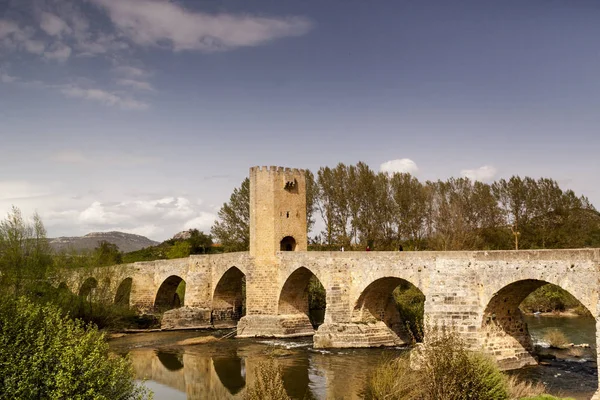 Puente Medieval Sobre Río Ebro Pueblo Frias Burgos Castilla Len — Foto de Stock